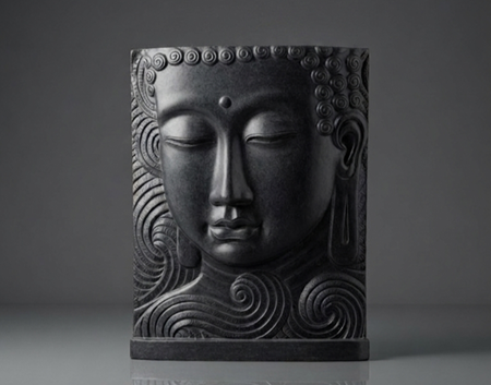 Schwarzes sehr grosses Buddha Steinrelief als Brunnen