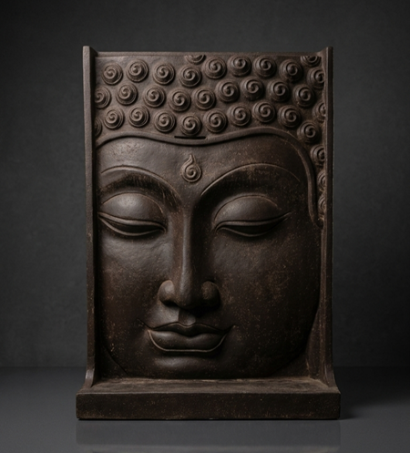 Braunes sehr grosses Buddha Steinrelief als Brunnen