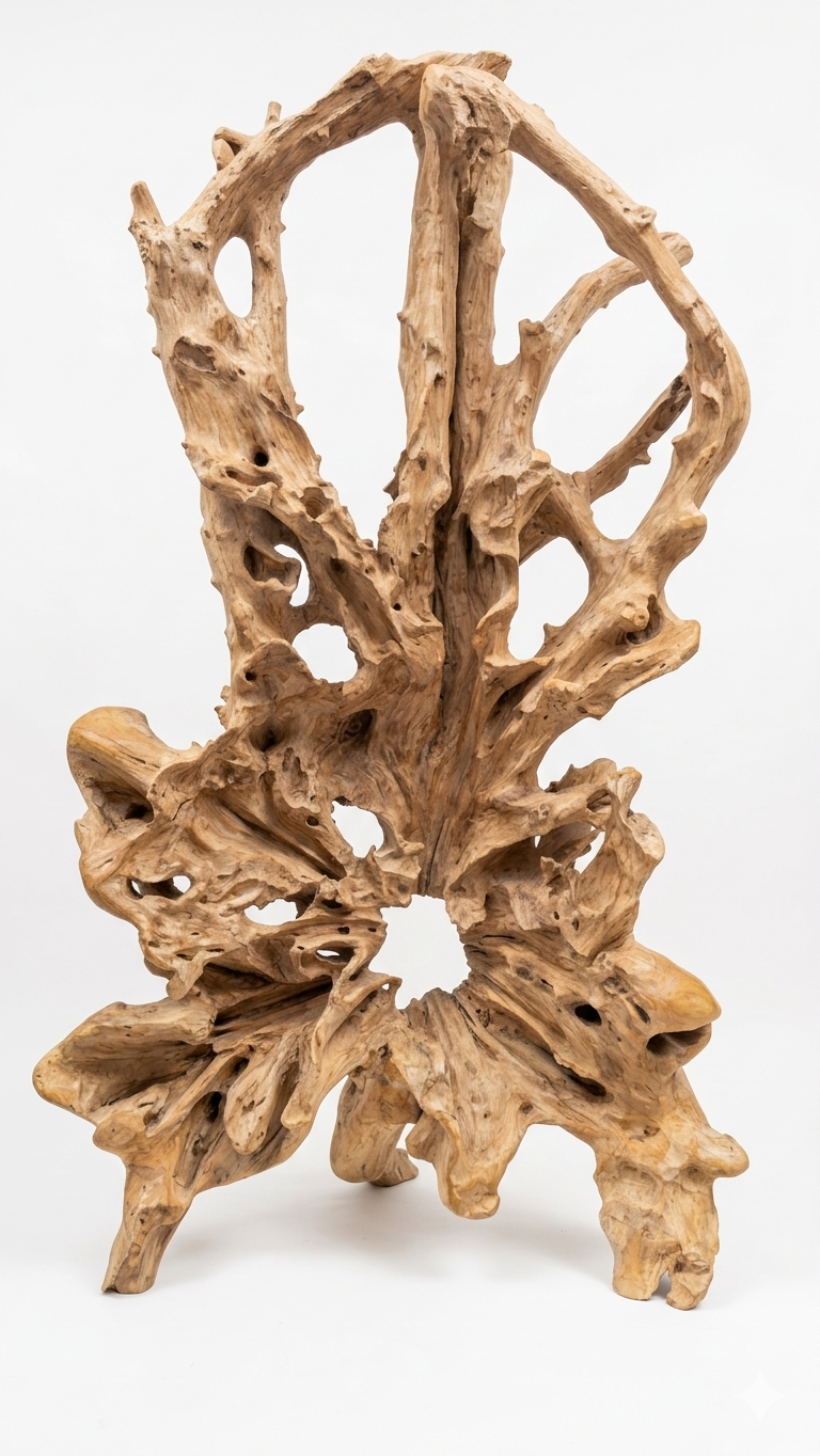 Teakholzwurzel aus Java Diese einzigartige Teakholzwurzel aus Java ist eine beeindruckende Skulptur der Natur und verleiht jedem Außen- oder Innenbereich einen besonderen Charakter. Jede Wurzel ist ein Unikat mit individueller Form, natürlicher Struktur und außergewöhnlicher Ausstrahlung. Dank der hohen Widerstandsfähigkeit von Teakholz kann die Wurzel ganzjährig im Freien stehen, ohne Schaden zu nehmen. Durch Sonne, Regen und winterliche Witterung entwickelt das Holz im Laufe der Zeit eine helle, edle Patina. Mit etwas Pflege lässt sich die ursprüngliche, warme Farbintensität jedoch ganz einfach wieder hervorheben: Bereits ein wenig Öl auf der Oberfläche bringt den natürlichen, dunkleren Farbton des Holzes sofort zurück. Ein exklusives Naturkunstwerk mit zeitloser Eleganz und langlebiger Qualität.
